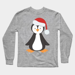 Cute Penguin, Baby Penguin, Penguin With Santa Hat Long Sleeve T-Shirt